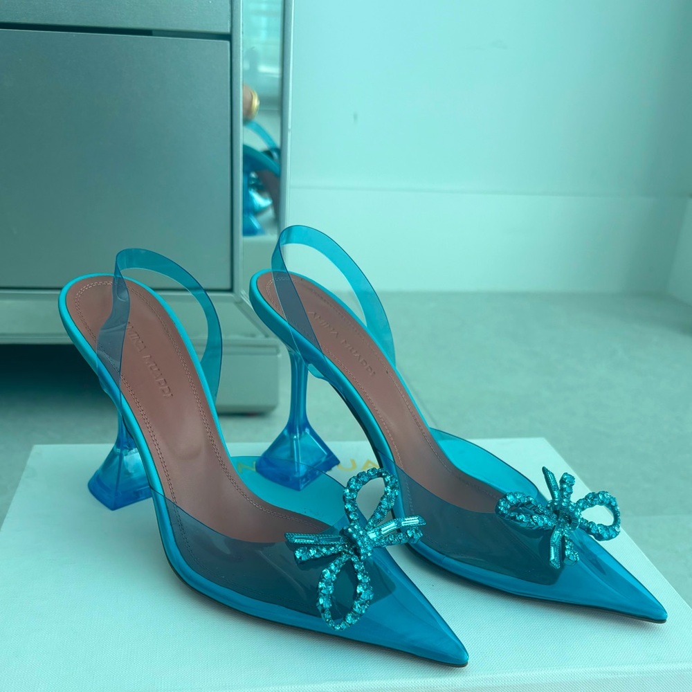 Amina Muaddi Rose Glass Plexi Heel